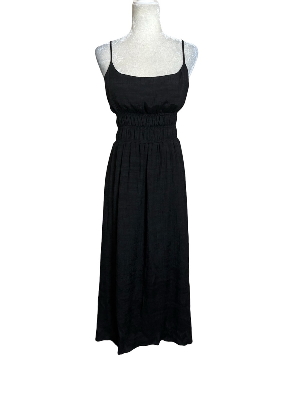 1. State Black Smocked Maxi Dress with Side Slit Smocked Waist Size Medium - Picture 2 of 12